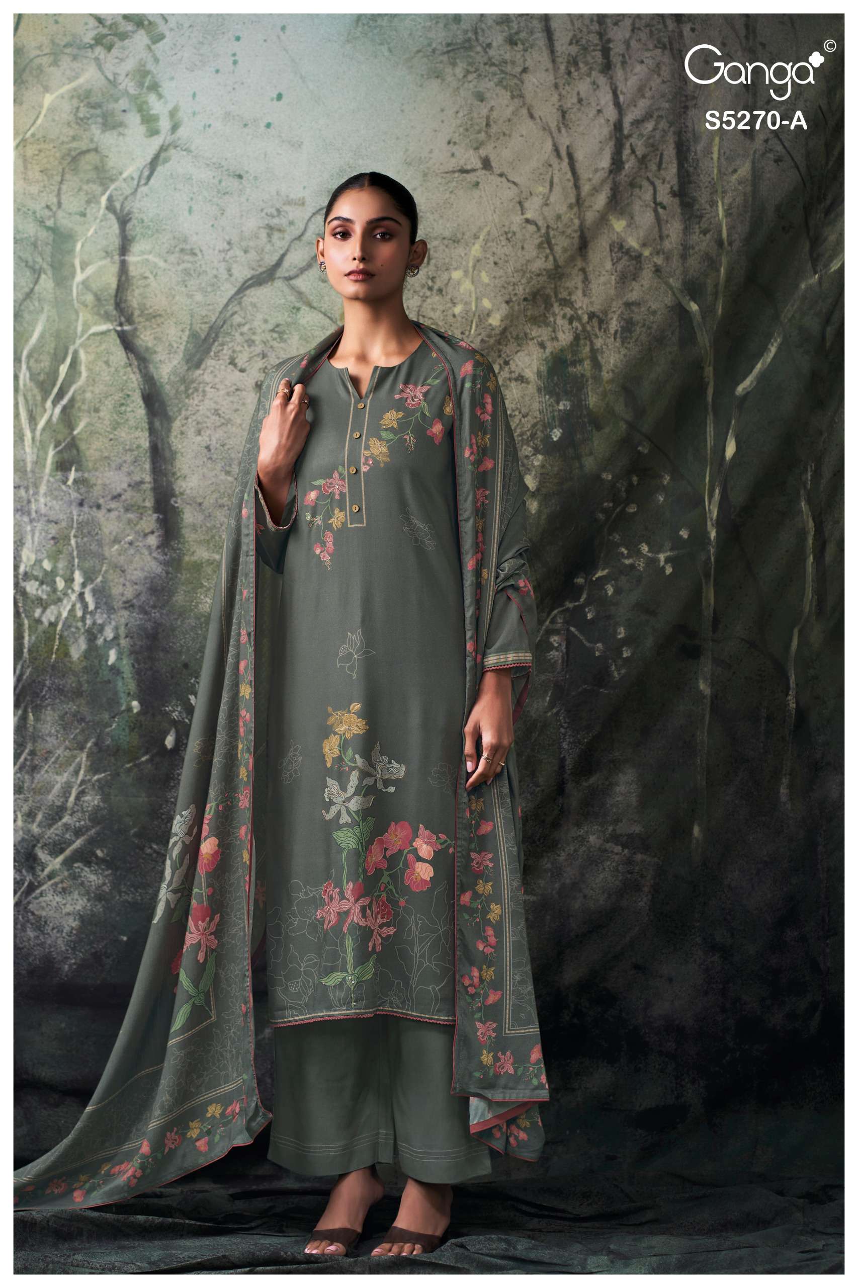 GANGA YUTISHA 5270 WOOL PASHMINA CROCHET LACE & SLEEVES SUIT WEDDING COUTURE SHOP